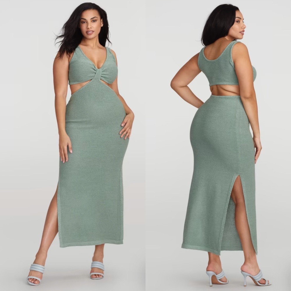 New Fashion to Figure x Gabrielle Union Laha Cut-Out Sweater Dress in Sage Green